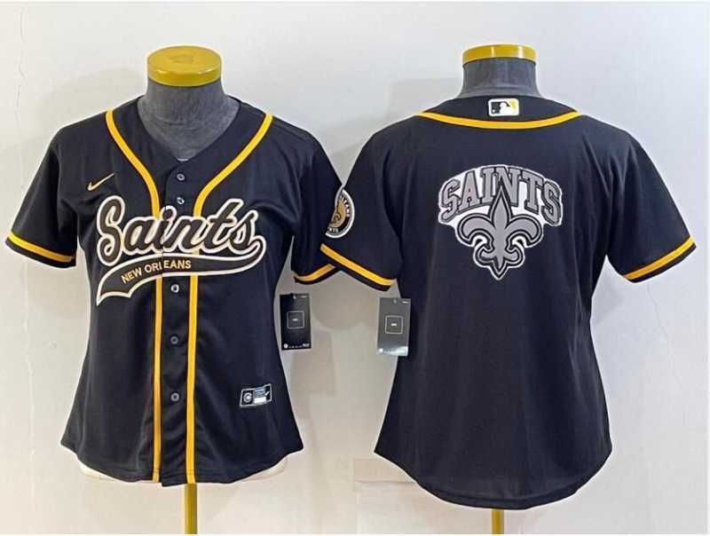 Women%27s New Orleans Saints Black Team Big Logo With Patch Cool Base Stitched Baseball Jersey